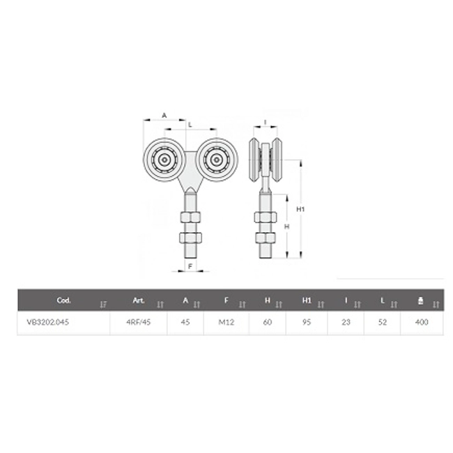 Vendita online Carrello scorrevole 4 ruote Ø 45 mm. art.4RF/45